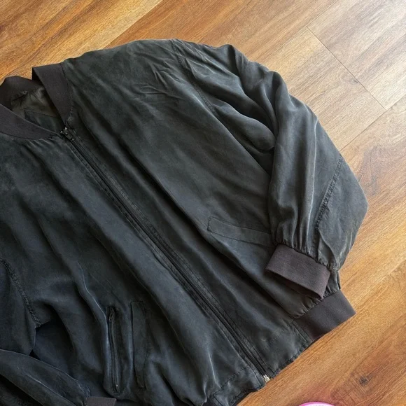 Vintage Quick Reflex 100% Silk Bomber Jacket Black Lightweight Zip Up Minimalist - Picture 5 of 8
